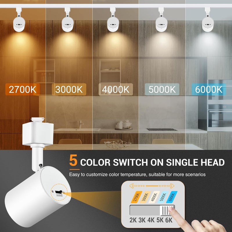 VANoopee رؤوس إضاءة مسار LED قابلة للتعتيم بخمسة ألوان نوع J، 2700K-6000K، خالية من الوميض CRI90+، 24°، 10W، 800lm، أبيض غير لامع، عبوة من 6 - Image 2